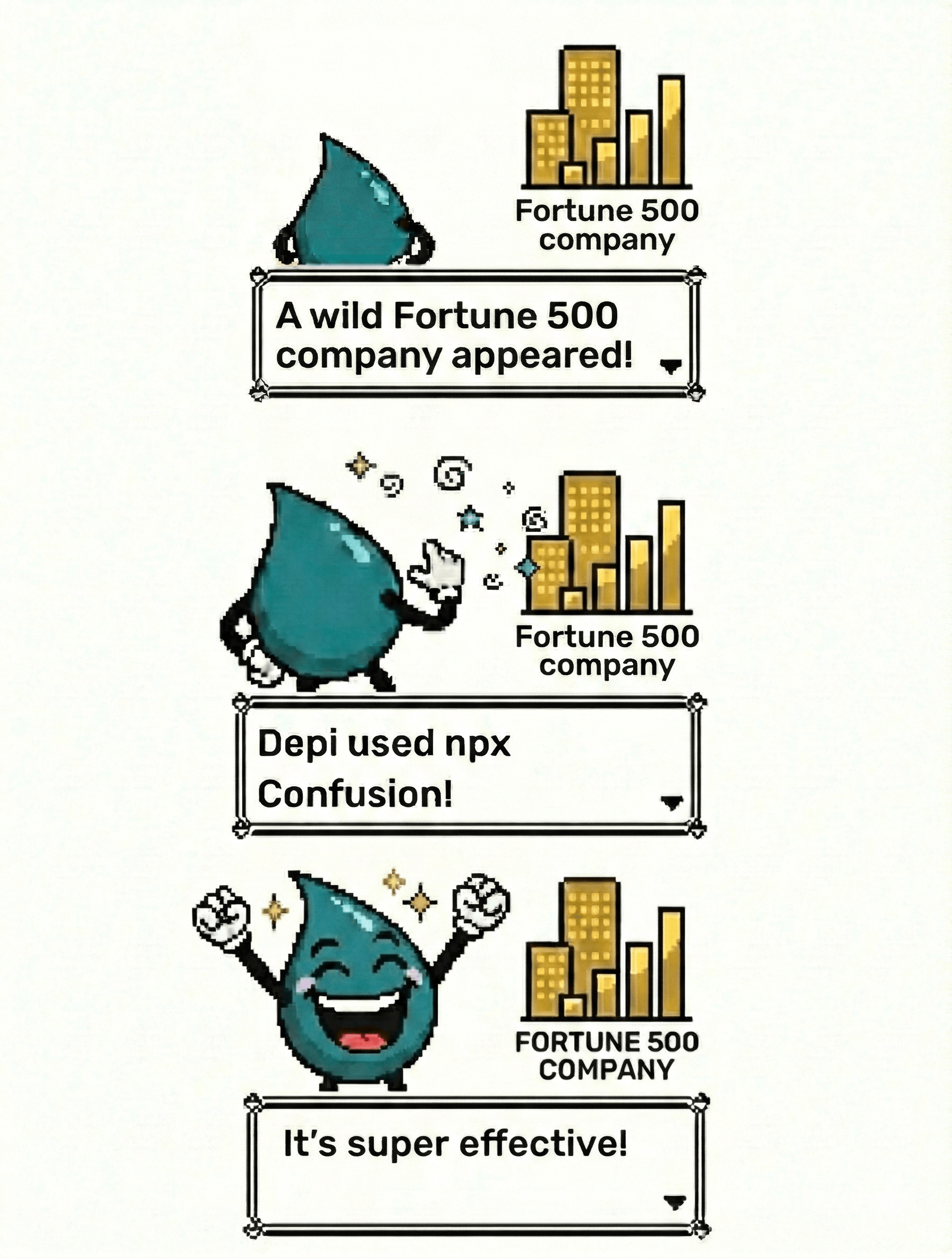 A wild Fortune 500 company appeared! Depi used npx Confusion! It’s super effective!